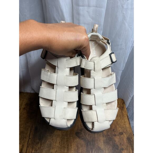 Merrell Fleur Fisherman Sandal Beige Size 8 Woman's Sandals Leather Gorpcore - Picture 4 of 16